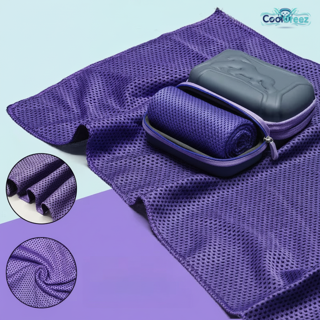 Blue Cooling Towel with Brand Background