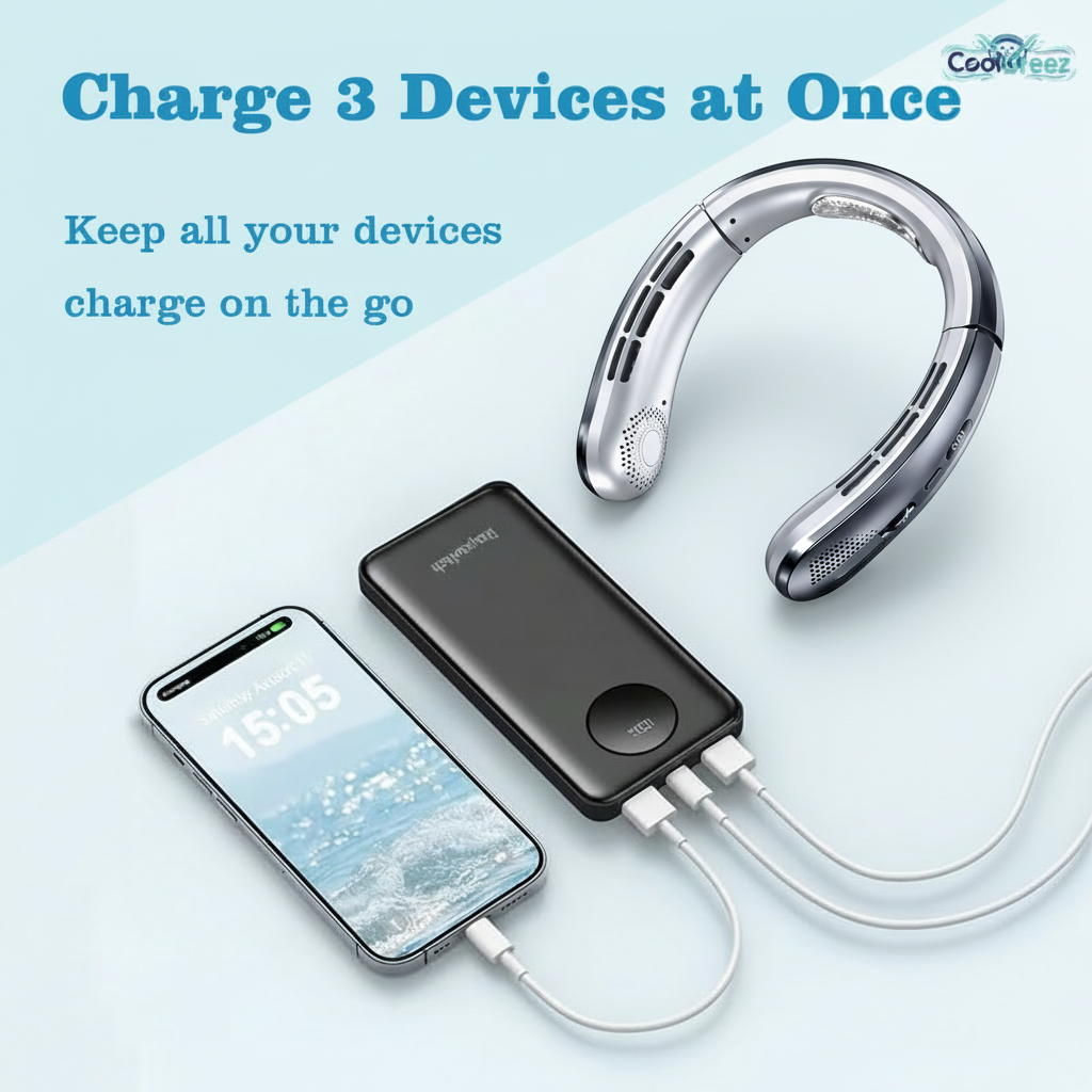 Charge 3 Devices with Coolbreez Neck Fan