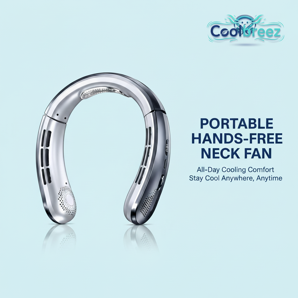 CoolBreez Silver Neck Fan - Logo Right