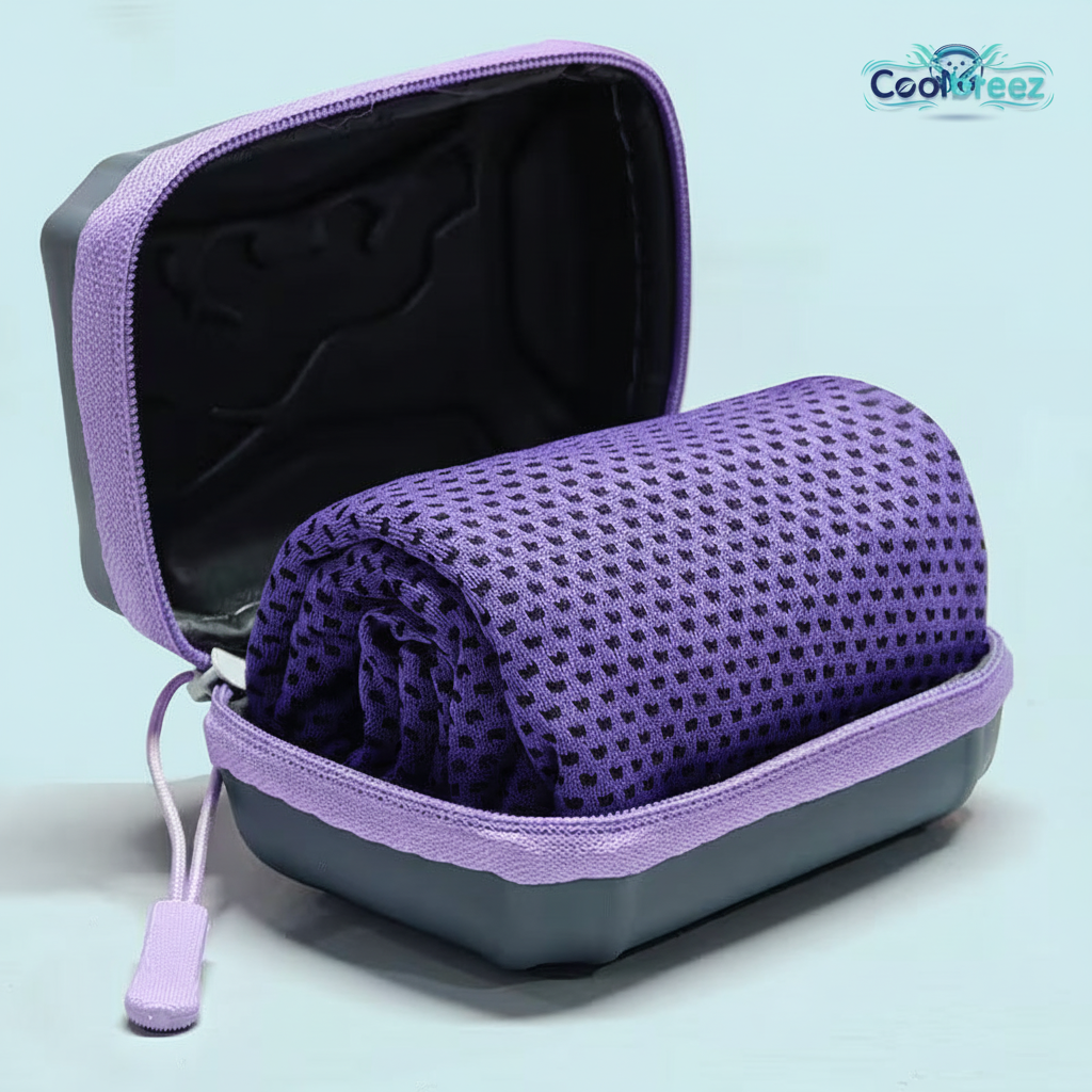 Pink Cooling Towel with Brand Background